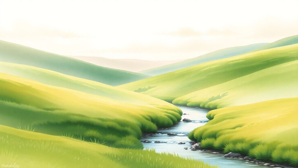 Serene Watercolor Landscape Scene – free AI stock image