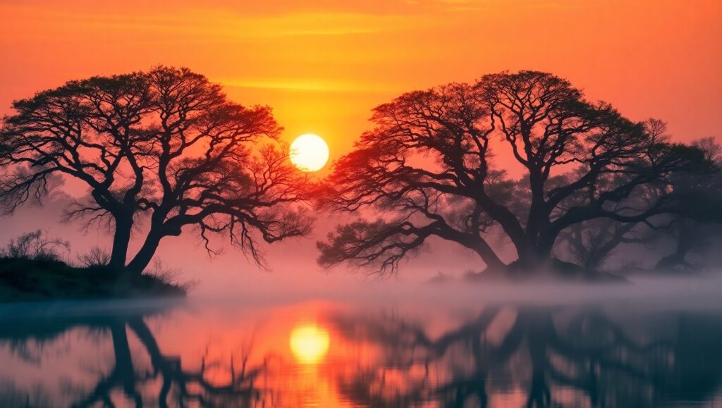 Serenity at Sunset: A Spiritual Journey – free AI stock image