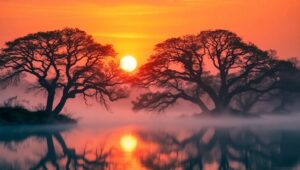 Serenity at Sunset: A Spiritual Journey – free AI stock image