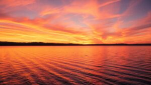 Serenity at Sunset Lake – free AI stock image