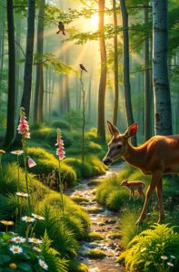 Serenity in a Forest Glade at Dawn – free AI stock image