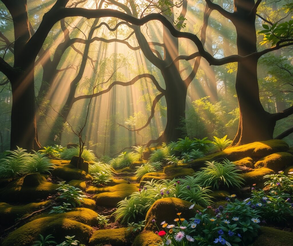 Serenity in a Misty Forest Clearing – free AI stock image