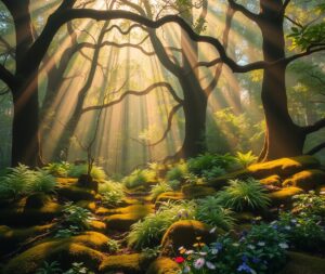 Serenity in a Misty Forest Clearing – free AI stock image