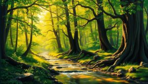Serenity in a Sunlit Forest – free AI stock image