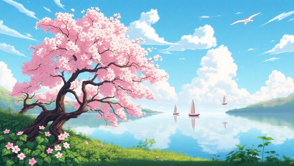 Serenity in Cherry Blossom Season – free AI stock image