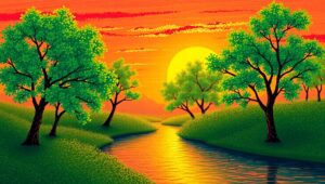 Serenity in Dots: A Pointillist Landscape – free AI stock image