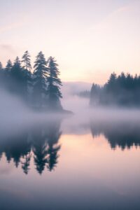 Serenity of a Misty Lake at Dawn – free AI stock image