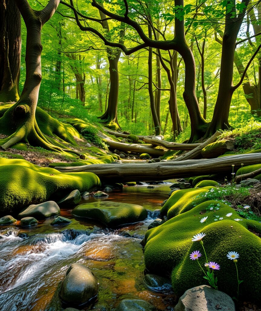 Serenity of a Tranquil Forest Stream – free AI stock image