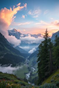 Serenity of the Misty Mountains at Dawn – free AI stock image
