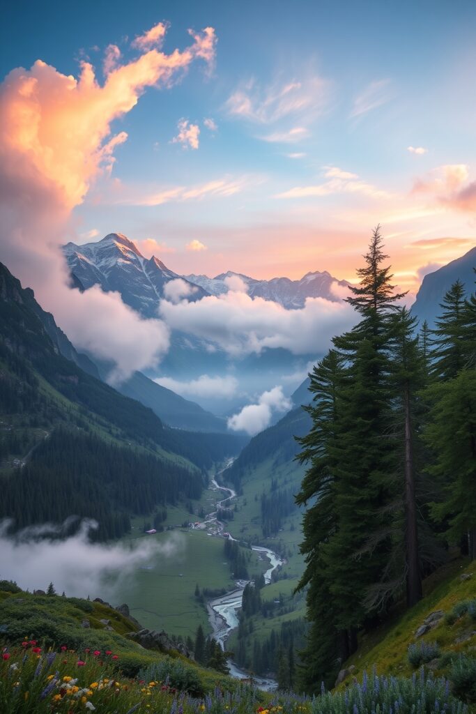 Serenity of the Misty Mountains at Dawn – free AI stock image
