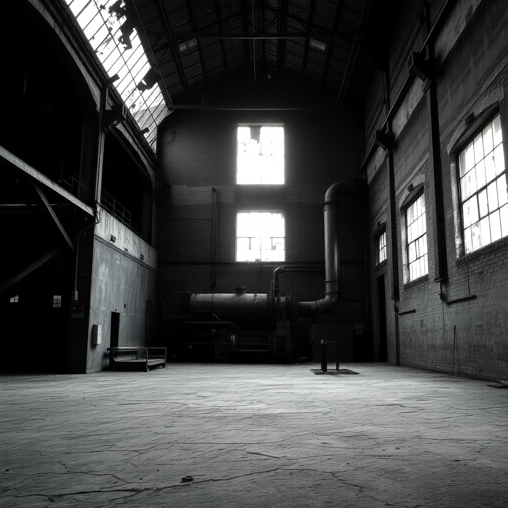 Shades of Gray in an Abandoned Factory – free AI stock image