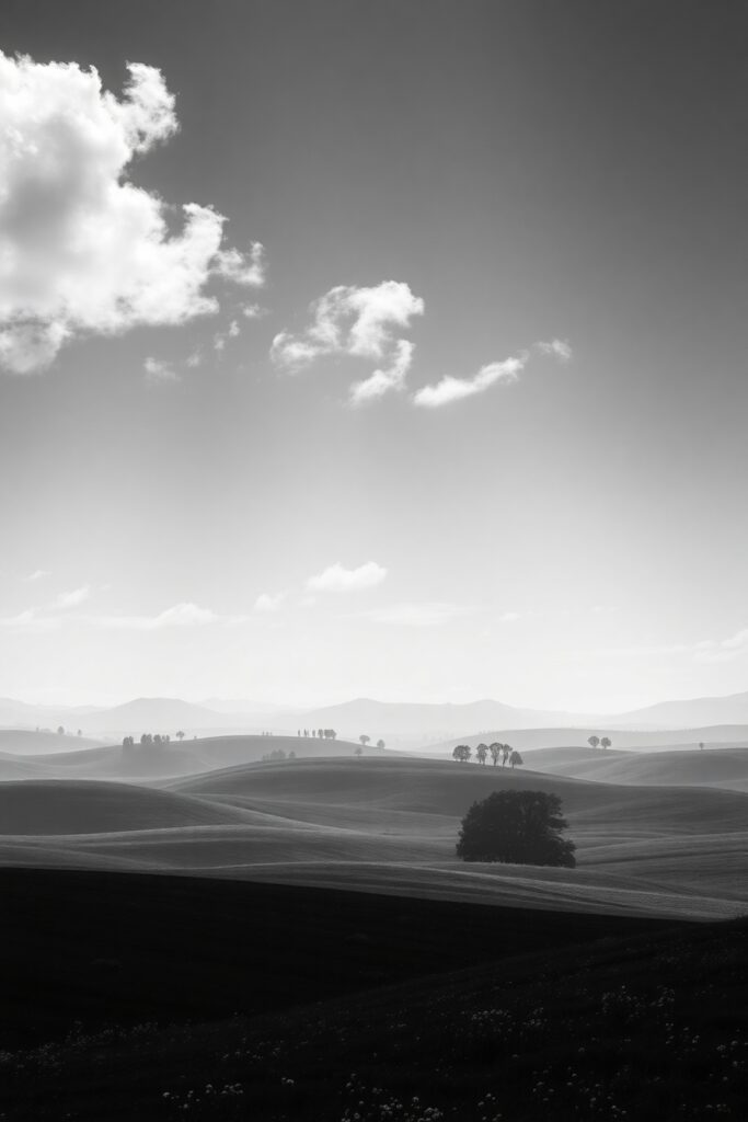 Shadows and Light in a Monochrome Landscape – free AI stock image