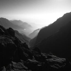 Shadows and Light in Monochrome Landscape – free AI stock image