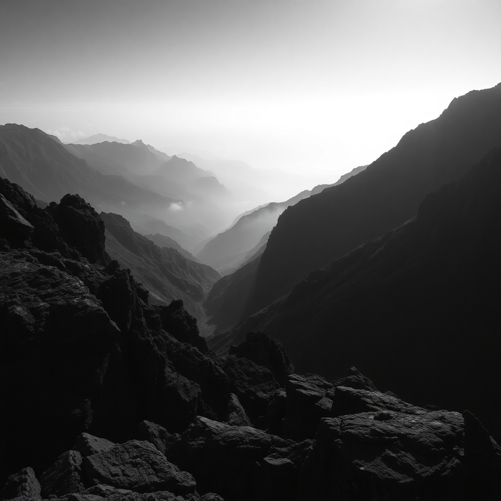 Shadows and Light in Monochrome Landscape – free AI stock image