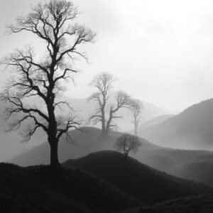 Shadows and Light in Monochrome Landscape – free AI stock image