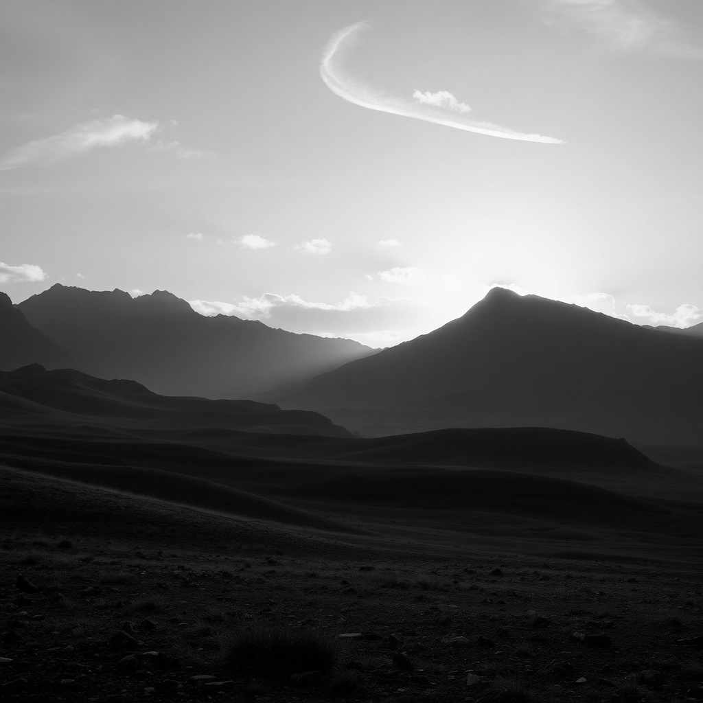 Shadows and Light in Monochrome Landscape – free AI stock image