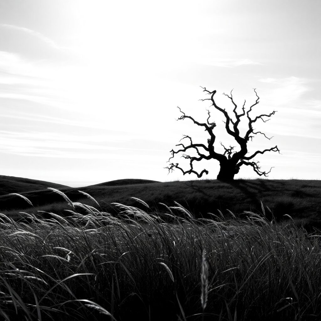 Shadows and Light in Monochrome Landscape – free AI stock image