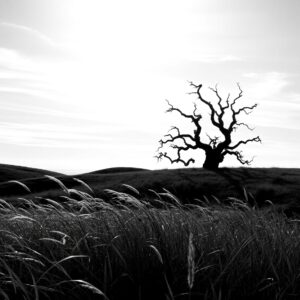 Shadows and Light in Monochrome Landscape – free AI stock image