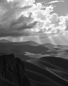 Shadows and Light in Monochrome Landscape – free AI stock image
