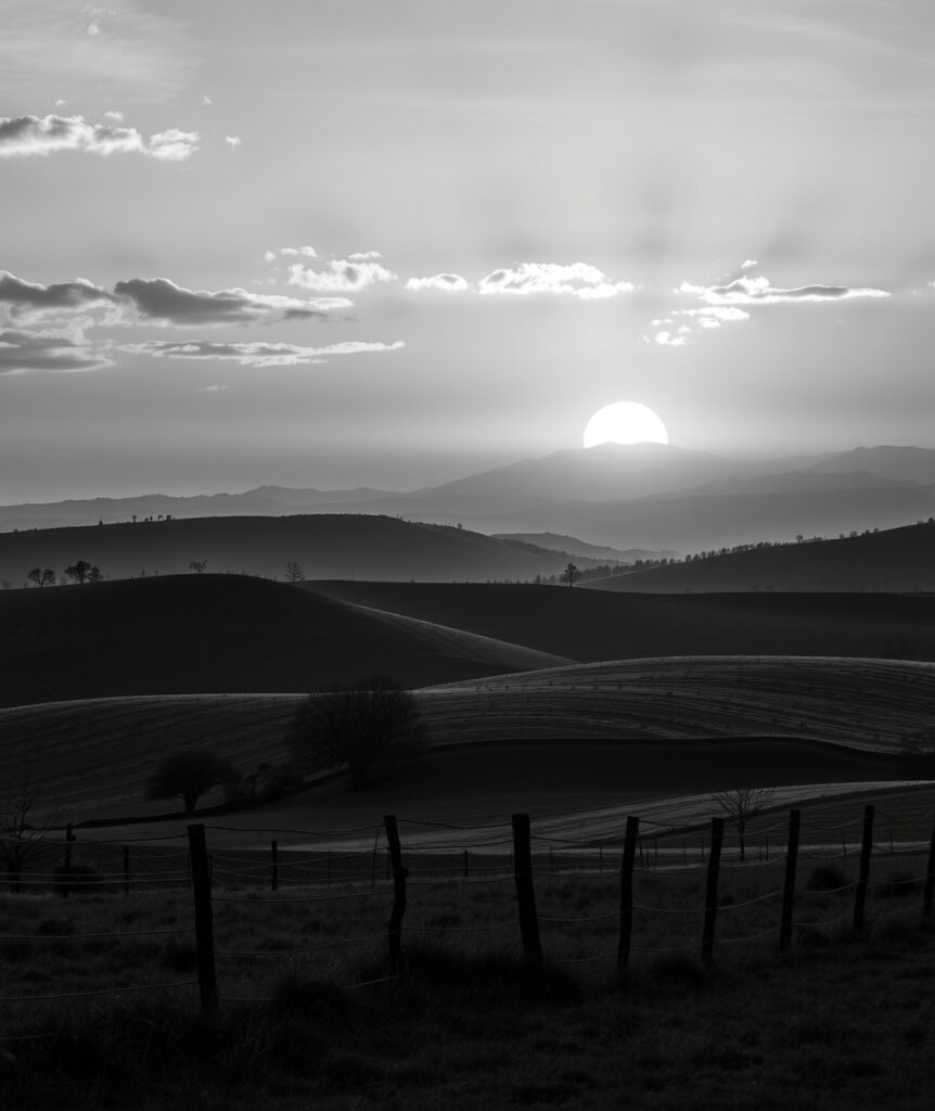 Shadows and Light in Monochrome Landscape – free AI stock image