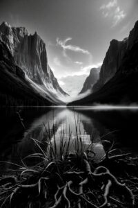Shadows and Light in Monochrome Landscapes – free AI stock image