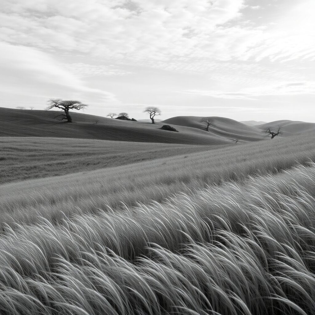 Shadows and Light in Monochrome Landscapes – free AI stock image