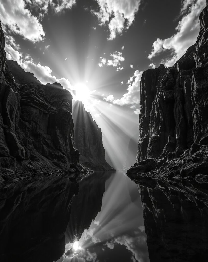 Shadows and Light in Monochrome Landscapes – free AI stock image