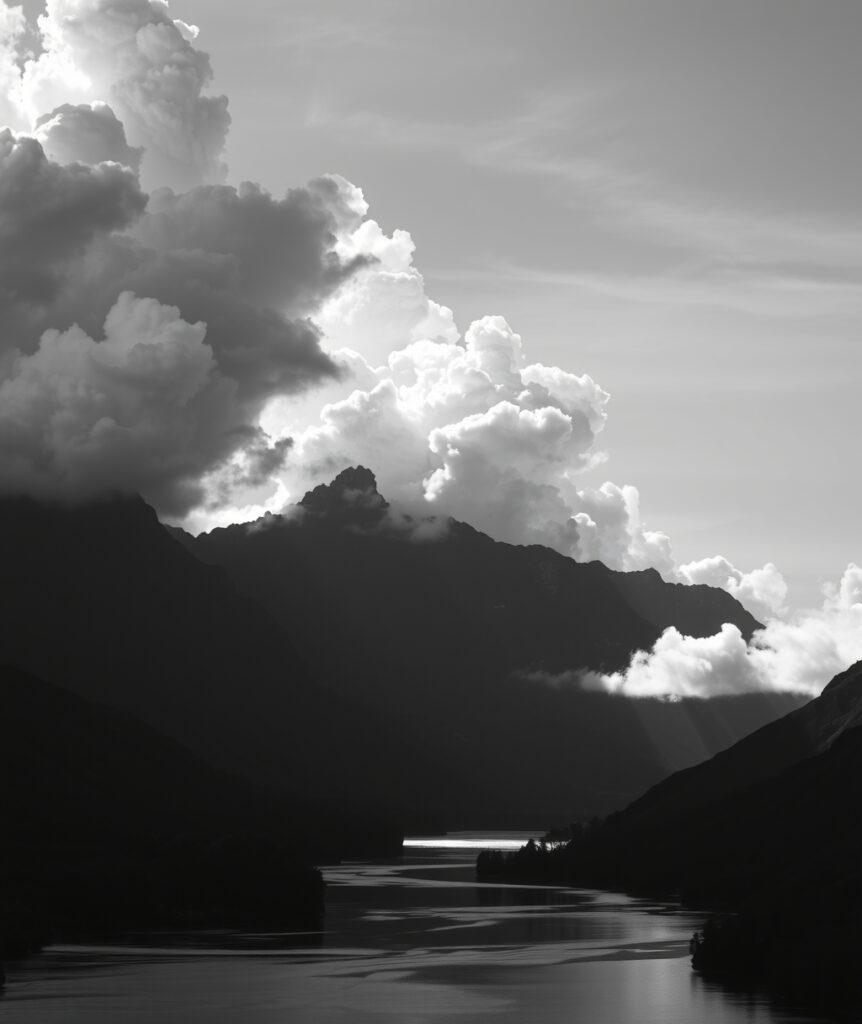 Shadows and Light in Monochrome Landscapes – free AI stock image