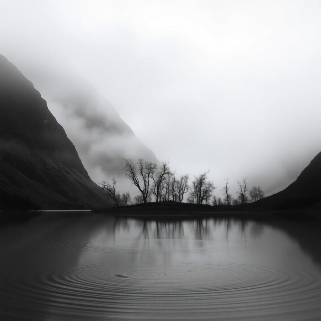 Shadows and Silhouettes in Monochrome Landscape – free AI stock image