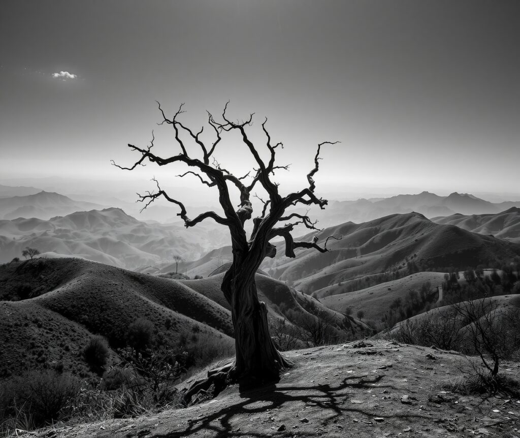 Shadows and Silhouettes in Monochrome Vista – free AI stock image