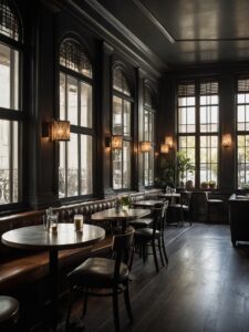 Shadows in a Monochrome Café Scene – free AI stock image