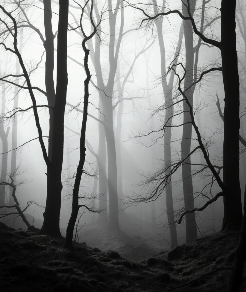 Shadows in a Monochrome Forest – free AI stock image