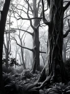 Shadows of a Monochrome Forest – free AI stock image
