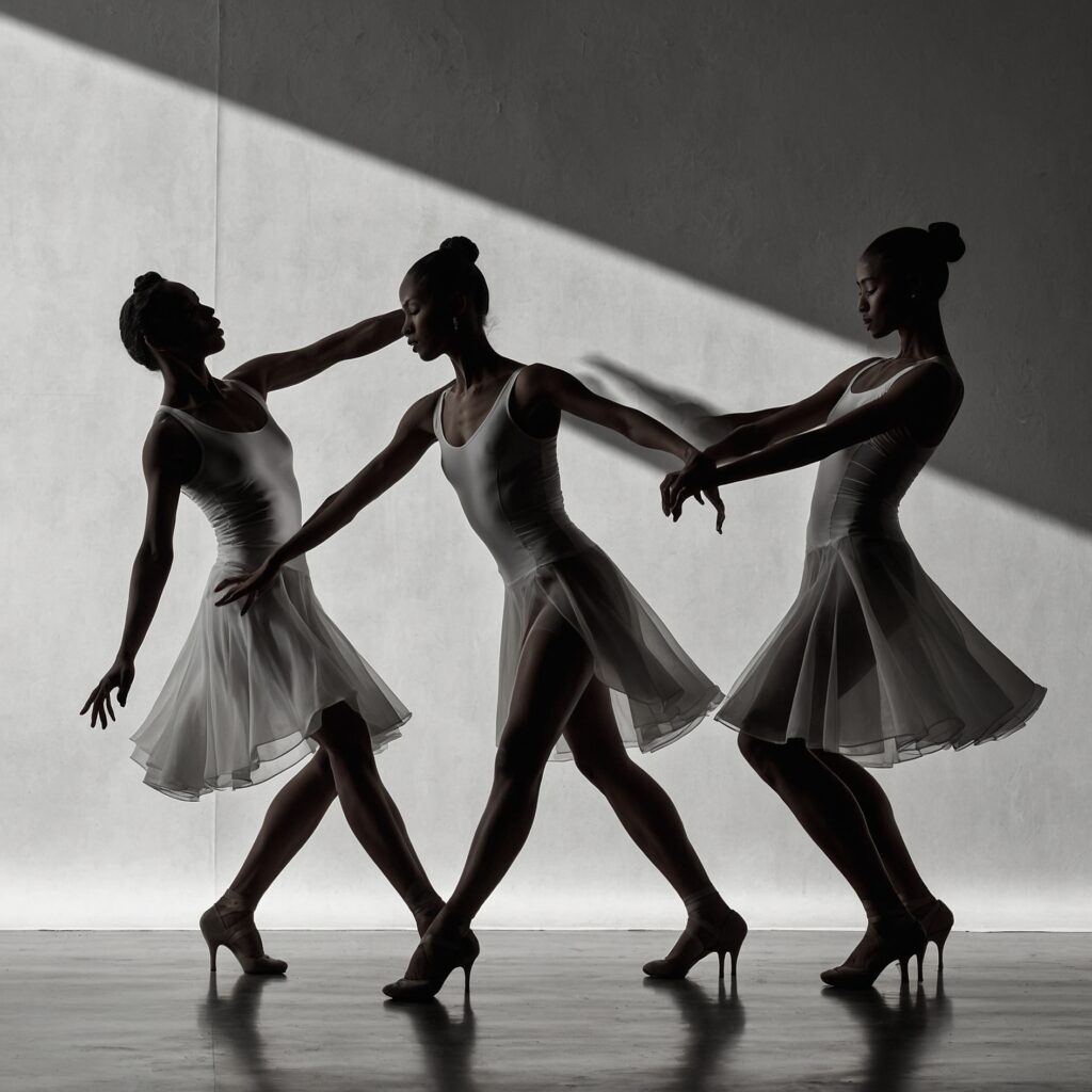 Shadows of Dancers in Monochrome – free AI stock image