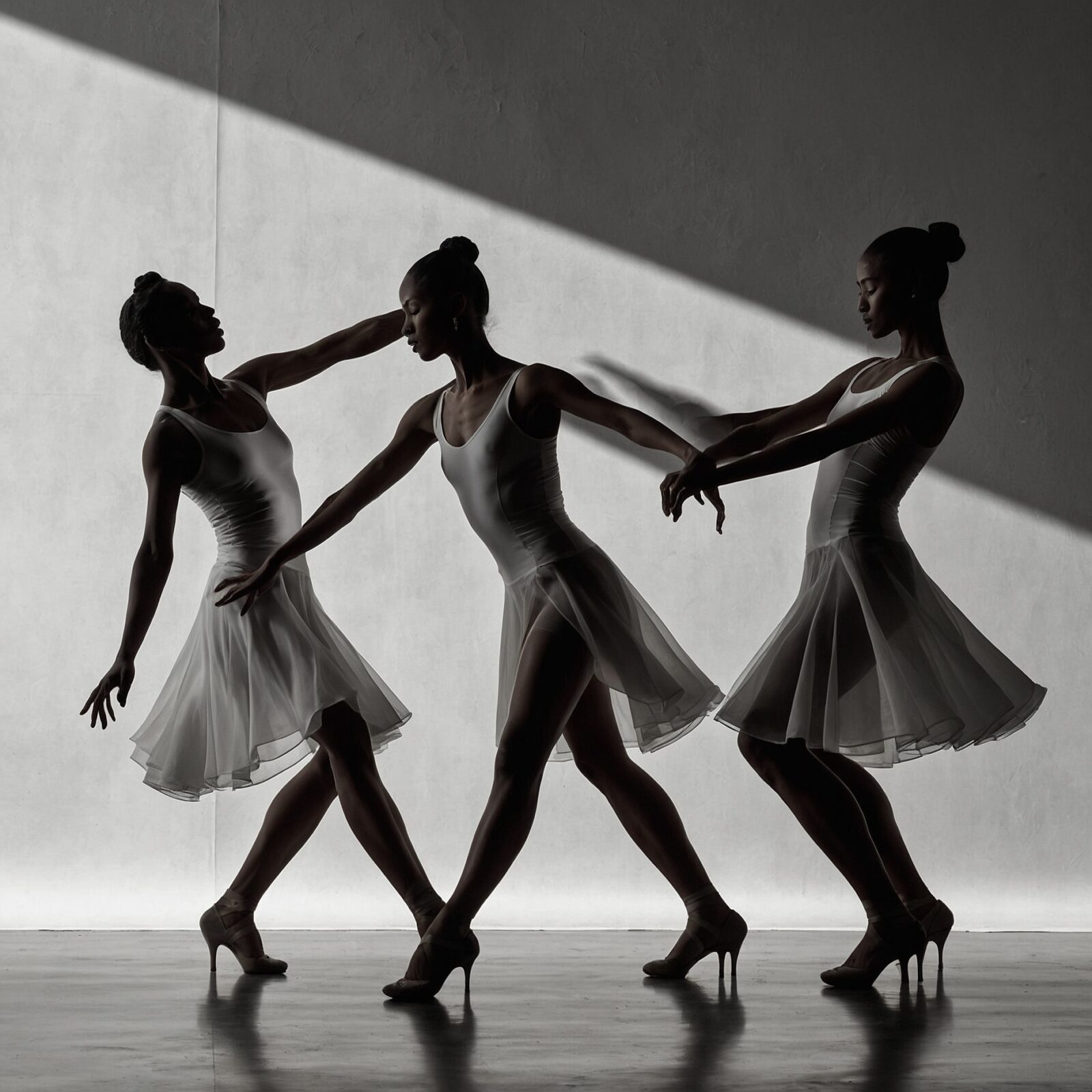 shadows of dancers in monochrome