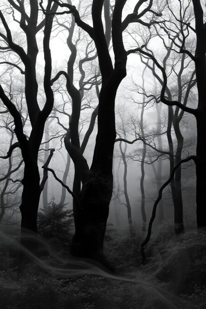 Shadows of Monochrome Forest – free AI stock image