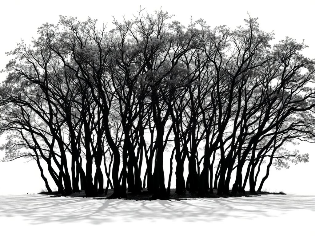 Shadows of Monochrome Trees – free AI stock image