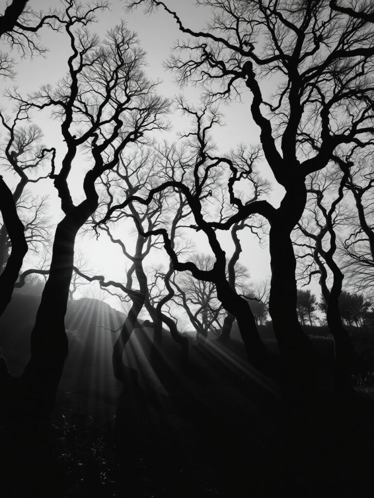Shadowy Forest in Monochrome Elegance – free AI stock image