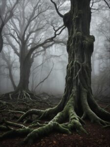 Silent Encounter in Monochrome Forest – free AI stock image