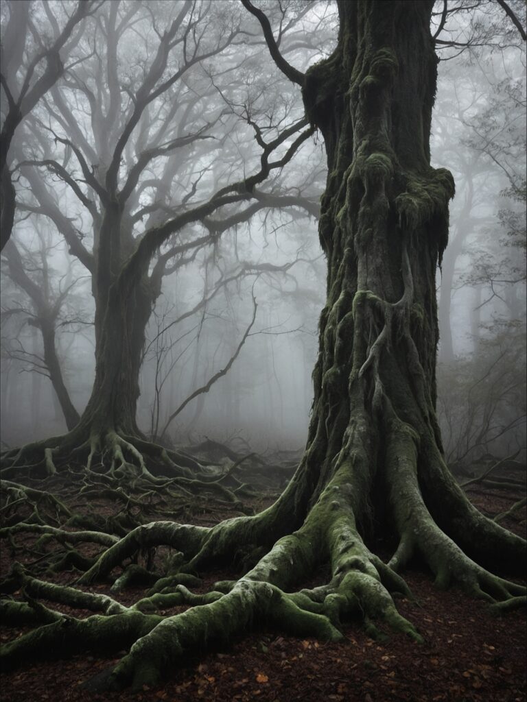 Silent Encounter in Monochrome Forest – free AI stock image