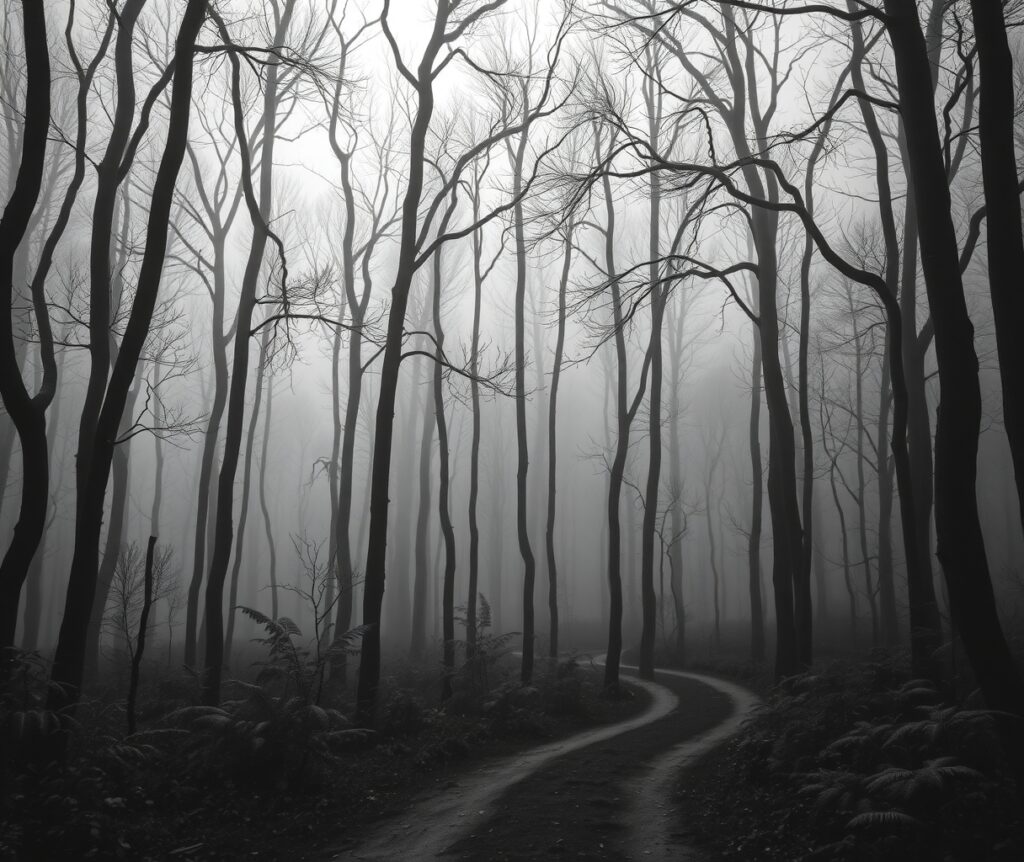 Silent Forest in Monochrome Serenity – free AI stock image