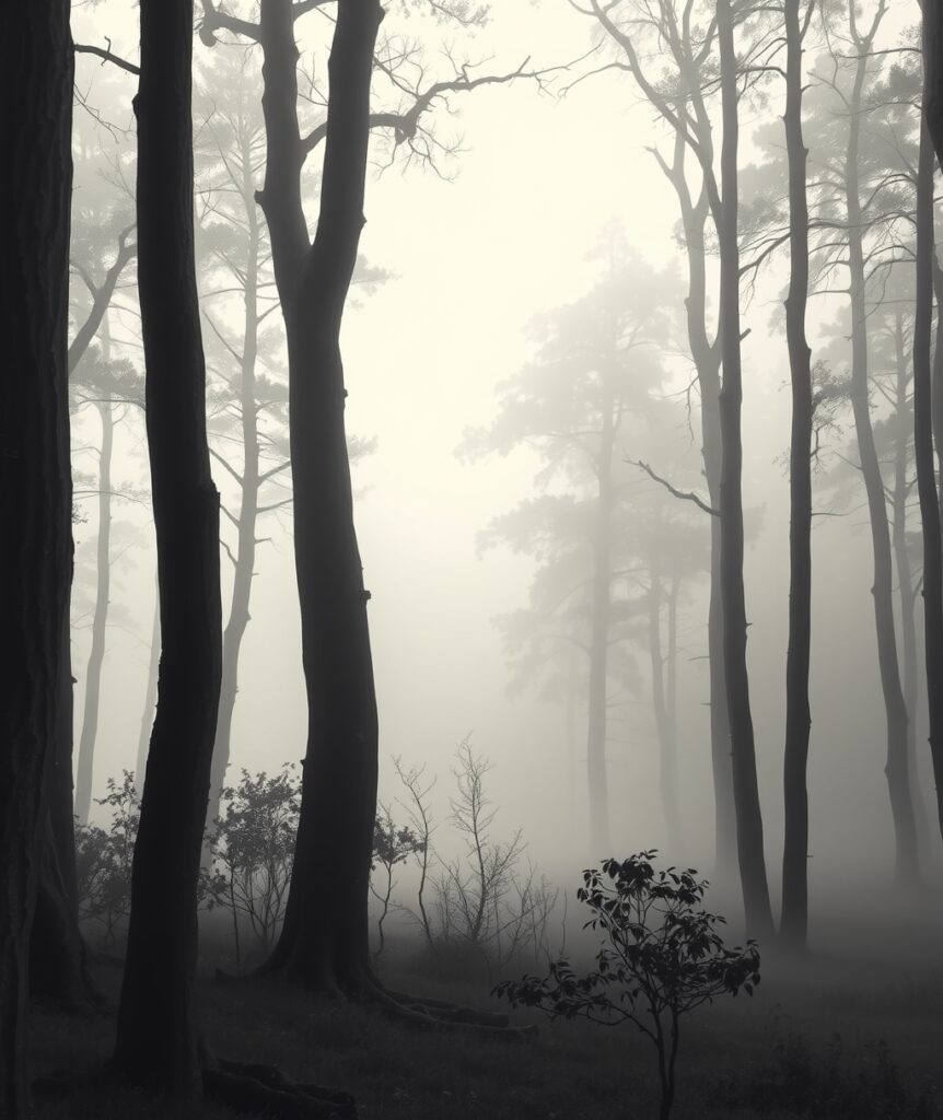 Silent Forest in Shades of Gray – free AI stock image