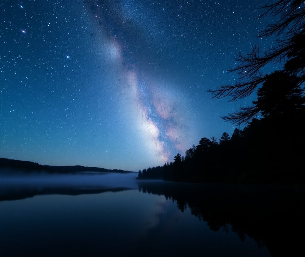 Silent Lake Under a Starry Sky – free AI stock image