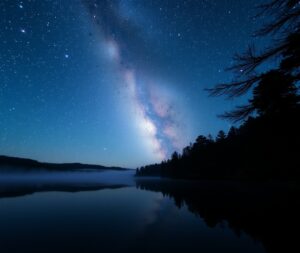 Silent Lake Under a Starry Sky – free AI stock image