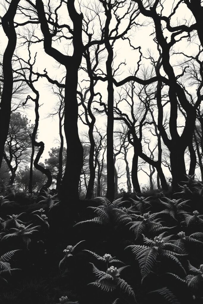 Silent Shadows of a Monochrome Forest – free AI stock image