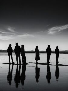 Silhouetted Figures Against a Monochrome Background – free AI stock image
