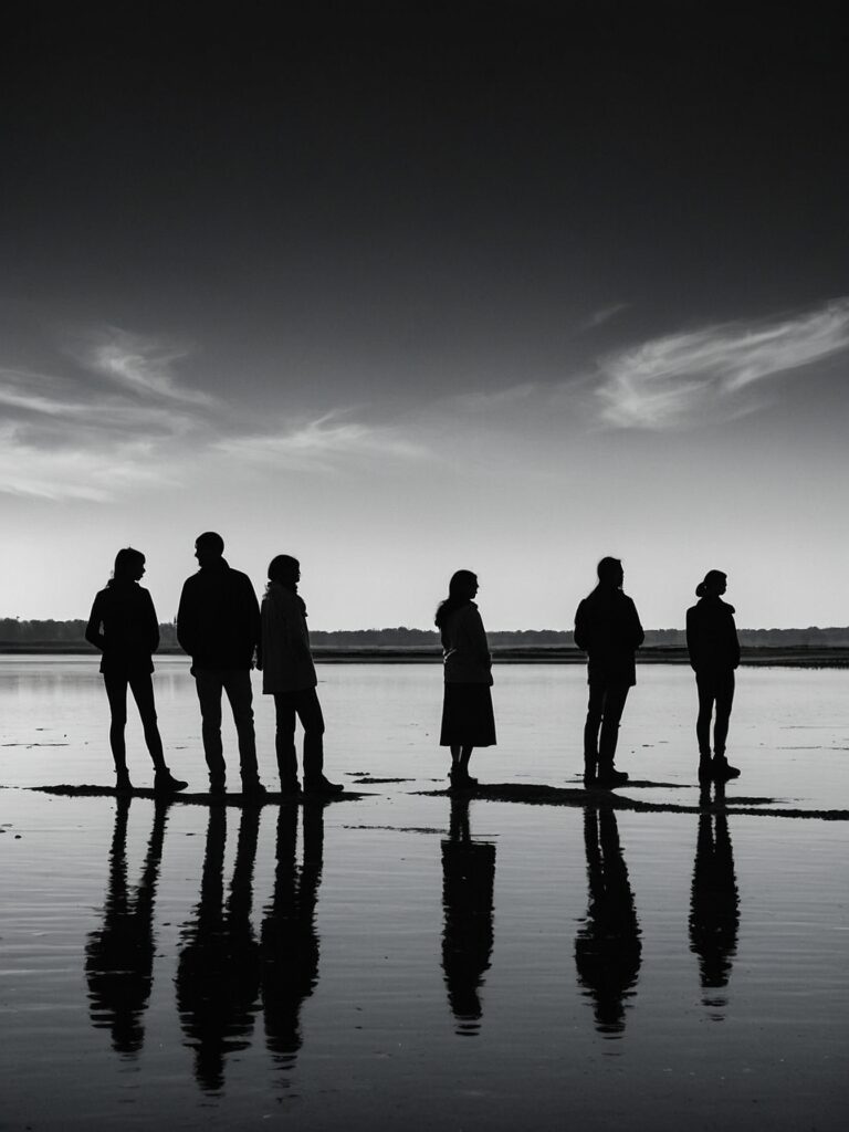 Silhouetted Figures Against a Monochrome Background – free AI stock image