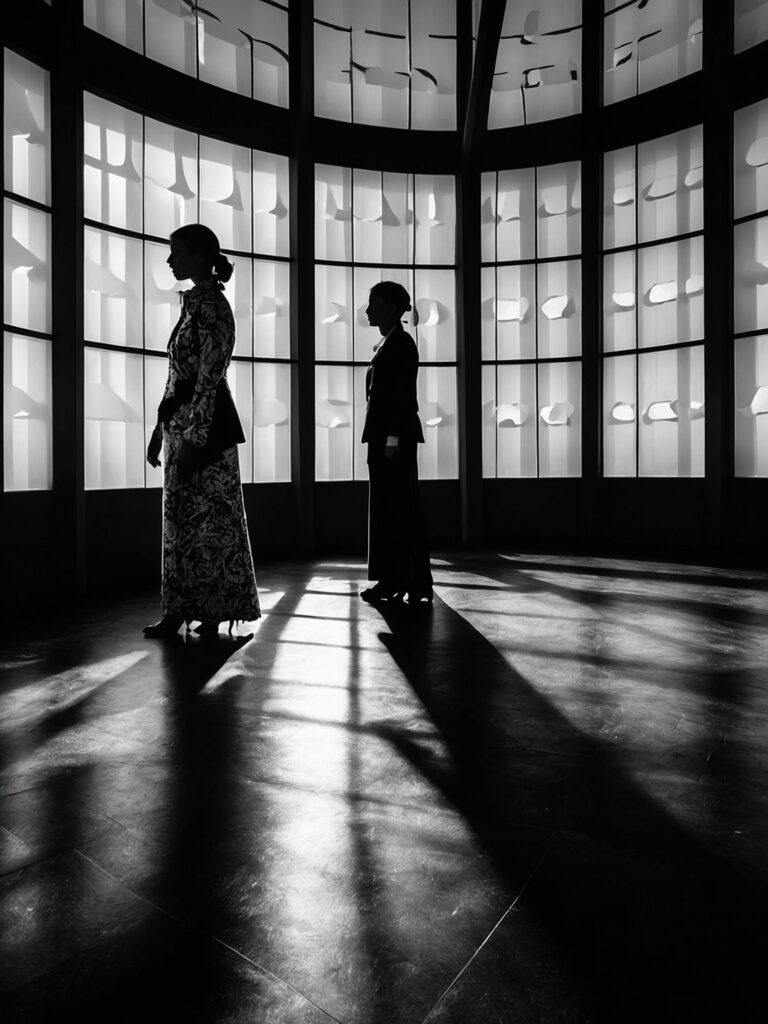 Silhouetted Figures in Monochrome Contrast – free AI stock image