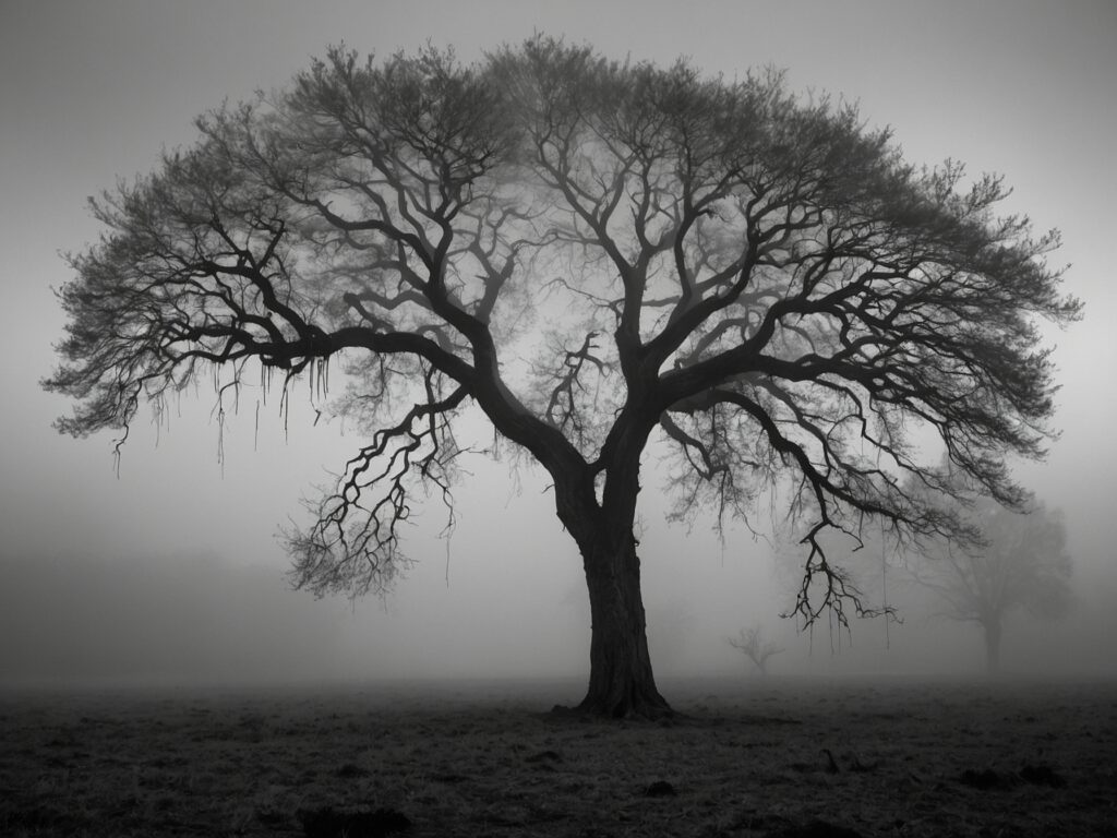 Silhouetted Figures in Monochrome Landscape – free AI stock image