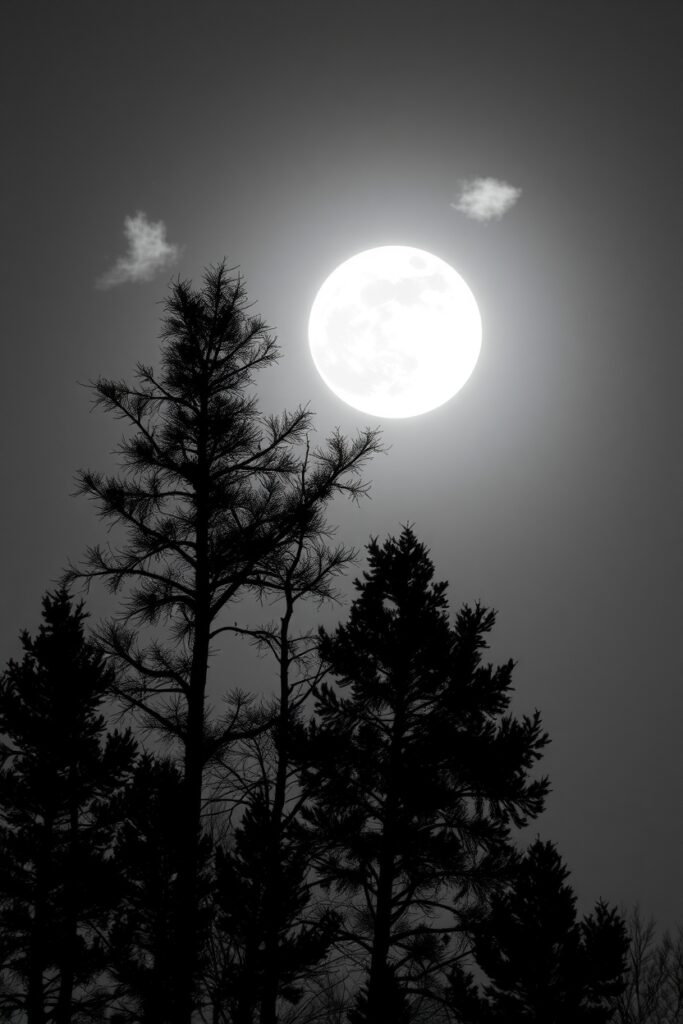 Silhouetted Trees Against Moonlit Sky – free AI stock image